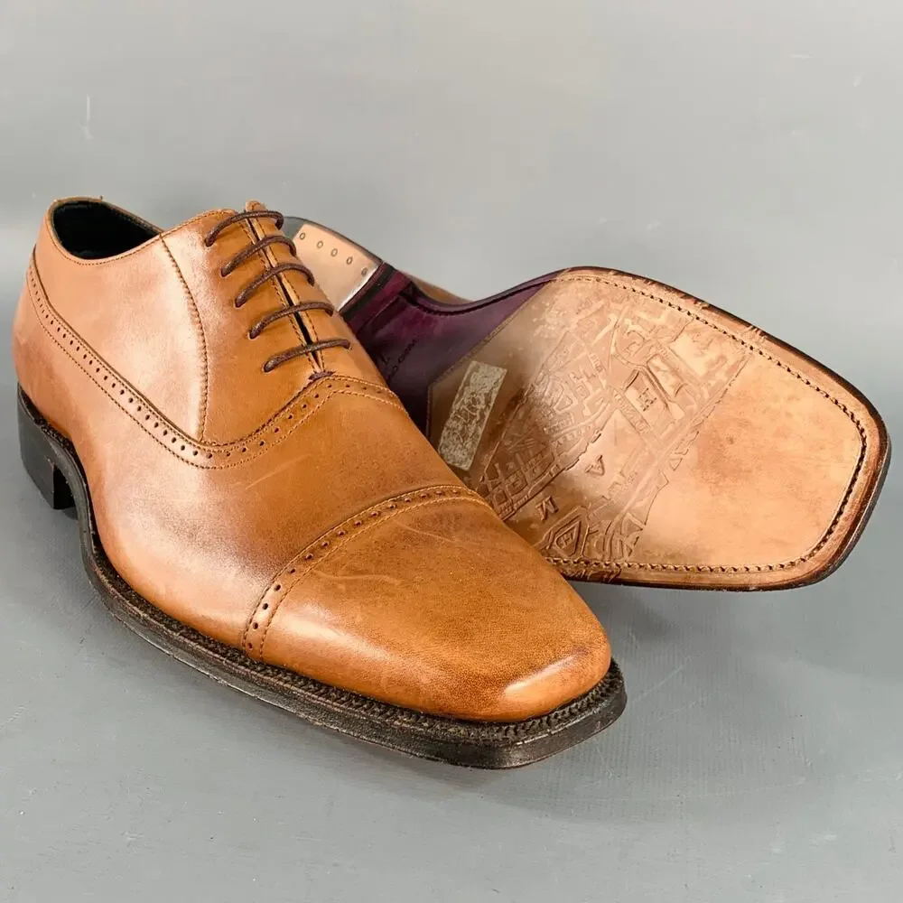 PAUL SMITH Size 8 Tan Perforated Leather Oxford Cap Toe Lace-Up Shoes